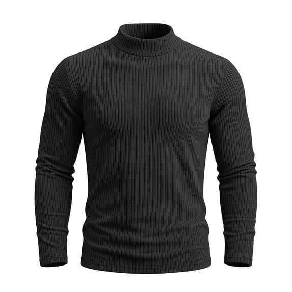 TOUMENY Men Sweater High Neck Long Sleeve Solid Slim Fit Casual Pullover Winter Knitted Comfortable Workwear Tops Black S