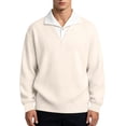 thumbnail image 1 of TOUMENY Men Sweater Ribbed Collared Long Sleeve Solid Casual Basic Oversized V Neck Tops Fall Winter Faux Two-Piece Layered Pullover Beige XXXL, 1 of 7