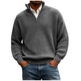 thumbnail image 1 of TOUMENY Men Sweater Stand Collar Long Sleeve Solid Casual Loose Warm Pullover Fall Winter Fashion Half Zip Knit Tops Gray XL, 1 of 7