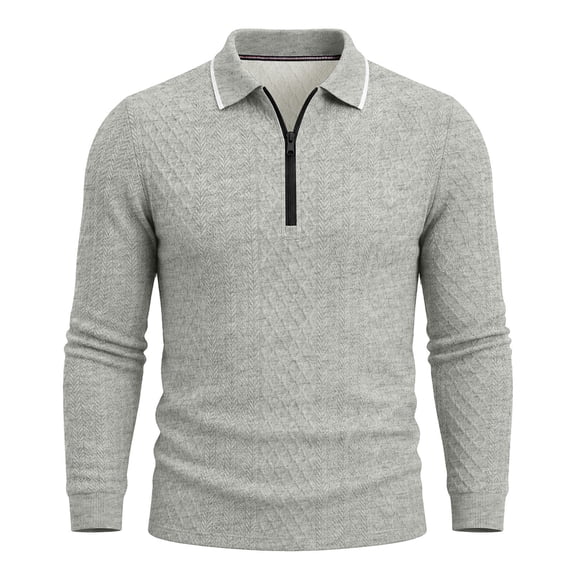 TOUMENY Men Sweater Zip Collared Long Sleeve Basic Slim Tops Fall Winter Solid Casual Knit Pullover Gray XXL