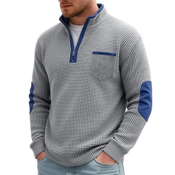 TOUMENY Men Sweater Zip Mock Neck Long Sleeve Casual Pullover Fall Winter Loose Solid Knit Tops Gray XXXL