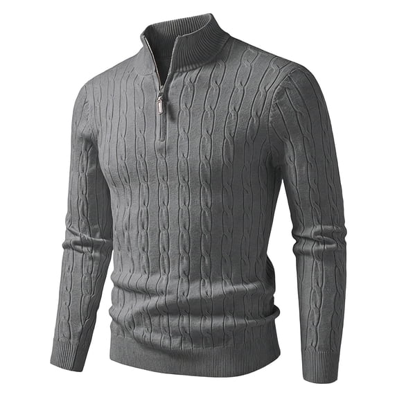 TOUMENY Men Winter Half Zip Sweater Casual Soft Comfy Knit Pullover Long Sleeve Solid Slim Crew Neck Basic Warm Fall Tops Dark Gray XL