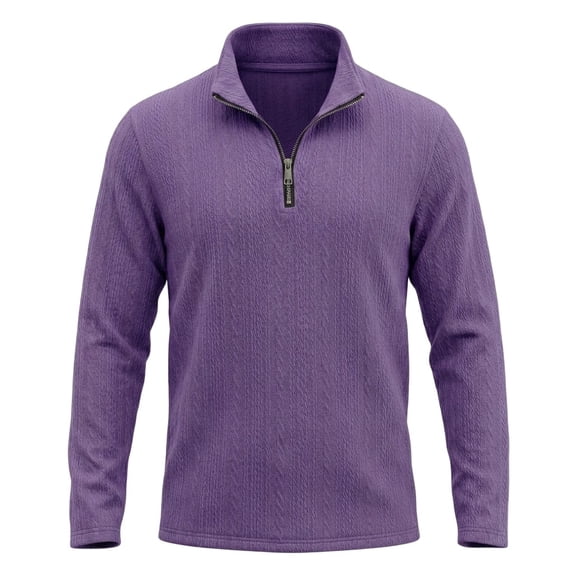 TOUMENY Men's Half Zip Sweater Mock Neck Long Sleeve Slim Fit Casual Knit Pullover Solid Fall Winter Soft Comfy Basic Tops Purple XL