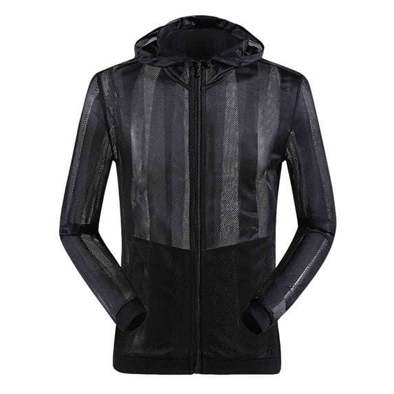 TOUMENY Men's UPF 50+ Sun Protection Hoodie Lightweight Long Sleeve Fishing Hiking Running Jackets Casual Loose Zip Up Outdoor Jacket Black L