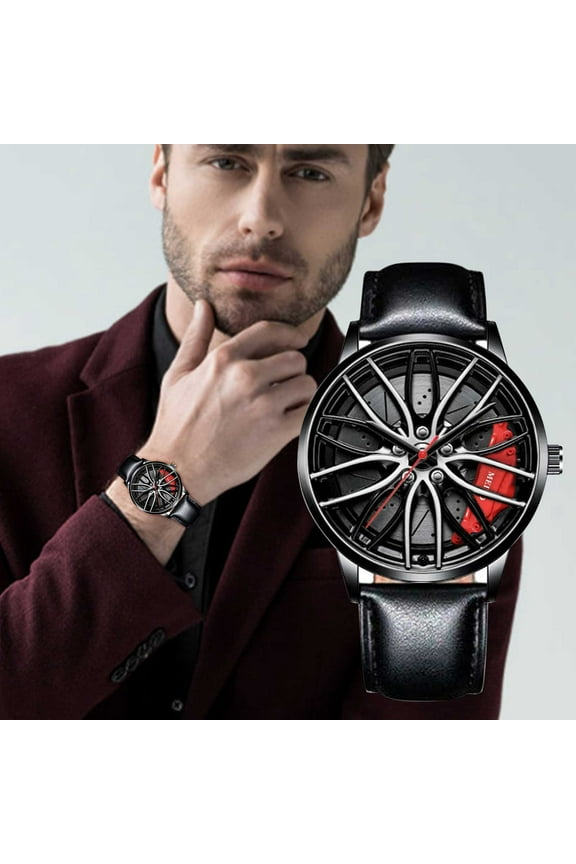 Men's Wheel Sports Watch, Automotive Racing Inspired Design with Rotating Wheels, Water Resistant 30M for Outdoor Activities and Car Culture Enthusiasts