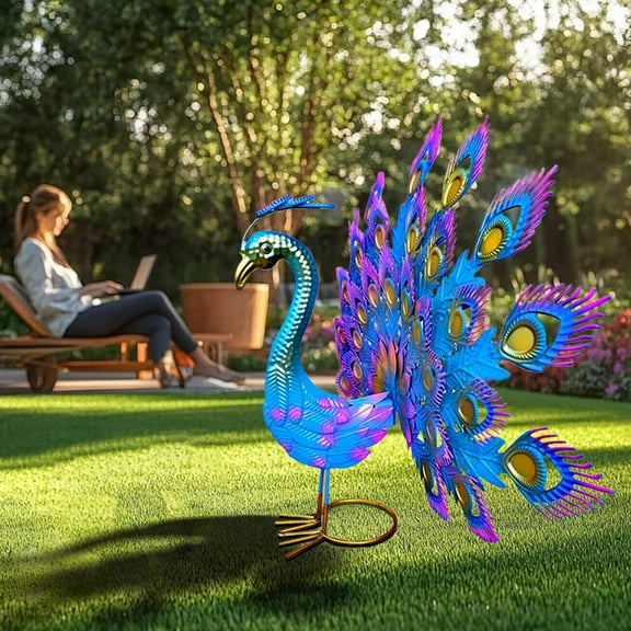TOUMENY Metal Peacock Garden Art, Vibrant Outdoor Decor for Villa Yard Window Landscaping, Eye-Catching Decorative Screen Gift for Bird Lovers