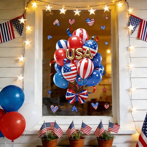 TOUMENY Patriotic Transparent Sticker, Removable Static Cling Window Decal for Glass Tile Surfaces, Peel Stick USA Flag Decor for Home Office Party