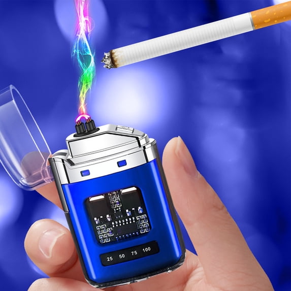 TOUMENY Plasma Windproof Lighter, USB-C Rechargeable Flameless Arc Lighter for Camping Barbecues, Transparent Tech Design with LED Breathing Light