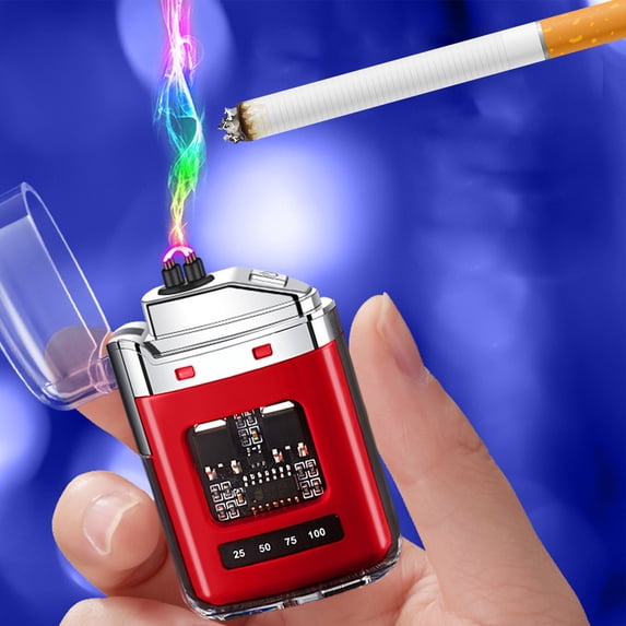 TOUMENY Plasma Windproof Lighter, USB-C Rechargeable Flameless Arc Lighter for Camping Barbecues, Transparent Tech Design with LED Breathing Light