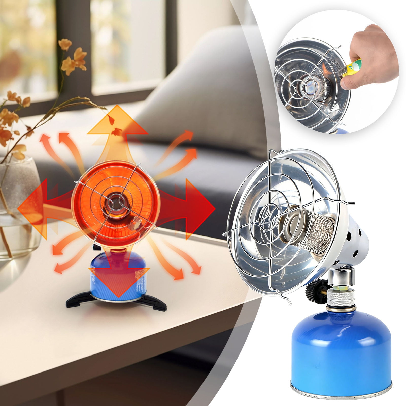 TOUMENY Portable Mini Sun Gas Heater for Outdoor Camping, Compact Lightweight Heating Stove for Winter Fishing Tent, Gas-Powered Instant Warmth for Ice Fishing Shelters
