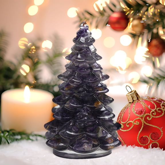TOUMENY Resin Christmas Tree Home Mini Decoration, Christmas Tabletop Ornament with Shimmering Crystal Chips, Holiday Decor for Living Room Study Office Desk Shelf