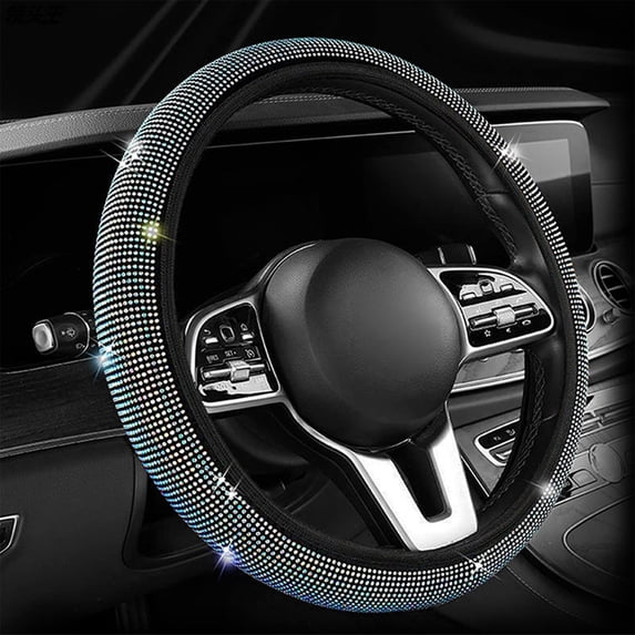 TOUMENY Rhinestone Steering Wheel Cover, Sparkling Crystal Diamond Design for Women, Universal Fit 14-15 Inch Car Accessory