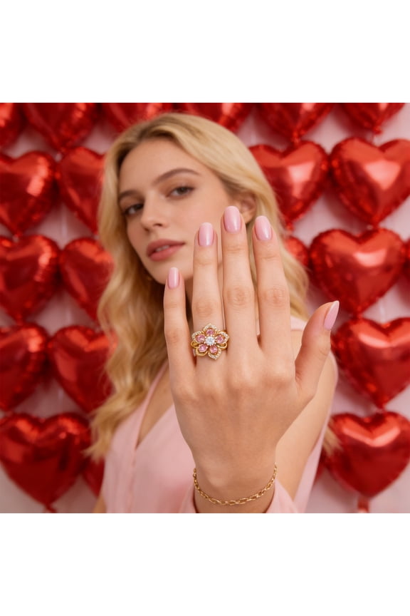 Rotatable Crystal Flower Fidget Ring, Adjustable Spinning Jewelry for Stress Relief, Fashionable Gift for Women