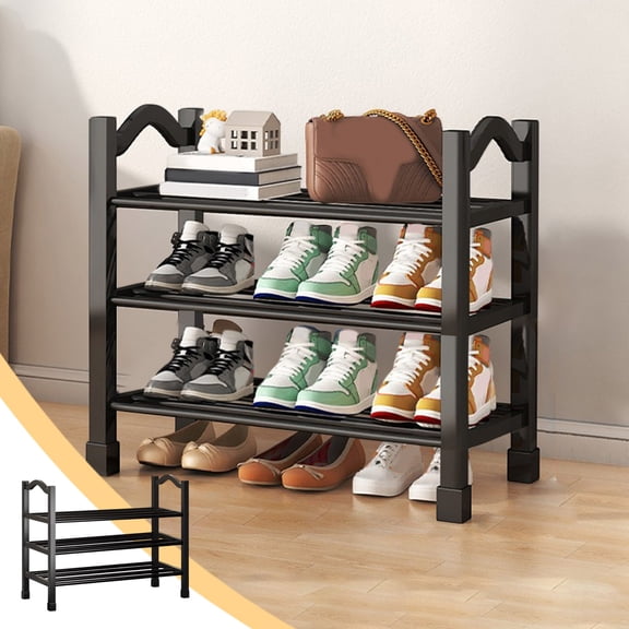 TOUMENY Shoe Rack 3 Tier Storage Cabinet, Plastic Stackable Entryway Organizer with Ventilated Shelves, Space Saving Shoe Storage for Bedroom Closet Hallway