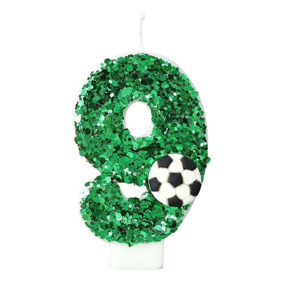 TOUMENY Soccer Birthday Cake Candle, Glitter Number 9 Topper for Cupcakes, Soccer-Themed Party Decorations for Kids and Adults