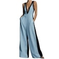 thumbnail image 1 of TOUMENY Spring Fall Jumpsuits for Women Wide Leg Color Block Deep V Neck Sleeveless Jumpsuit Casual Beach Vacation Party Loose Pocket Rompers Light Blue L, 1 of 6