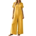 thumbnail image 1 of TOUMENY Spring Fall Jumpsuits for Women Wide Leg V Neck Button Front Jumpsuit Casual Loose Vacation Travel Lounge Romper Yellow L, 1 of 7