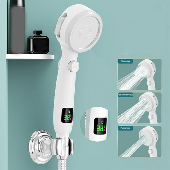 TOUMENY Turbo Shower Head, High Pressure Digital Temperature Display, 4 Bathing Modes for Home Spa Relaxation