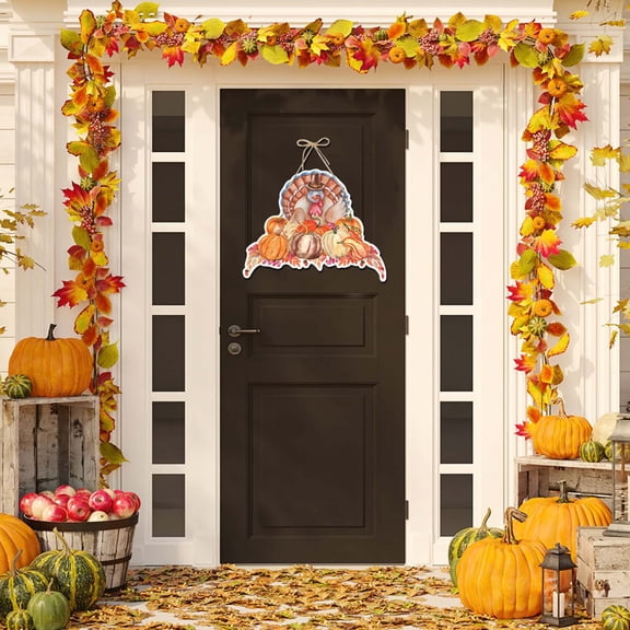 TOUMENY Turkey Pumpkin Paper Door Hanging, Thanksgiving Party Scene Decoration Hanging, Exquisite Pattern Lightweight 3D for Festive Entryway