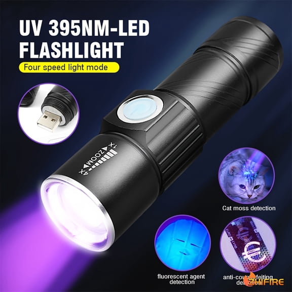 TOUMENY UV Flashlight, Purple Scorpion Moss Lamp with 4 Light Modes, Rechargeable Fluorescence Detection Banknote Counterfeit Detector for Pet Urine Jewelry Indoor Outdoor