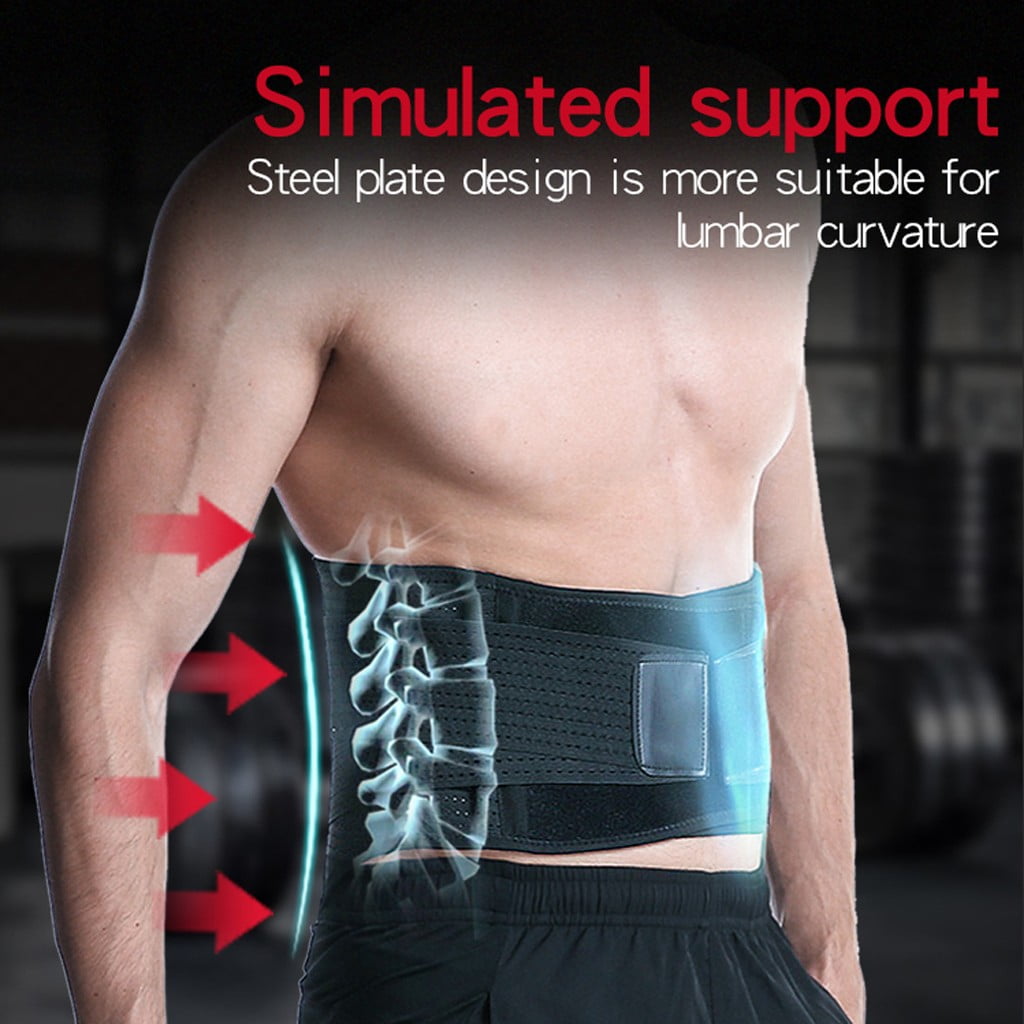 TOUMENY Waist Support Belt with Spine Support, XL Breathable Back Support Belt for Posture Correction, 8 Pressure Strip Steel Spine Back Brace for Lower Back Pain Relief, Mesh Waist Cincher for Men