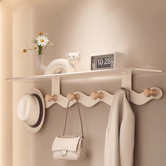 TOUMENY Wall Mounted Coat Hook Rack, Heavy Duty Alloy Wood Entryway Organizer, Space Saving Bathroom Kitchen Bedroom Storage Solution