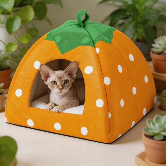 TOUMENY Washable Small Cat Dog Hideout House, Removable Soft Fleece Pet Bed with Mat, Warm Cozy Hut for Small Pets