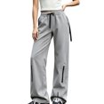 thumbnail image 1 of TOUMENY Women Cargo Pants Spring Fall Casual Elastic Waist Stretchy Breathable Pants Solid Loose Wide Leg Drawstring Joggers Trousers Gray XXL, 1 of 5