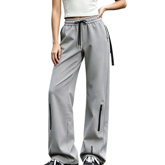 TOUMENY Women Cargo Pants Spring Fall Casual Elastic Waist Stretchy Breathable Pants Solid Loose Wide Leg Drawstring Joggers Trousers Gray XXL