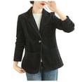 thumbnail image 1 of TOUMENY Women Corduroy Jacket Casual Blazer Long Sleeve Button Collared Solid Slim Work Coat Fall Winter Outerwear Black XXL, 1 of 4