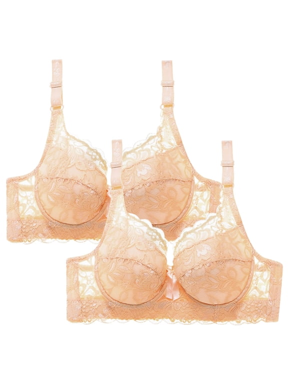 Women Padded Underwire Adjustable Straps Mid Waist Lace Floral Elegant Romantic Fitted Bra Leopard Print Front Buckle Underwear Beige 36C