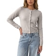 thumbnail image 1 of TOUMENY Women's Cropped Cardigan Button Down Round Neck Long Sleeve Knit Sweater Casual Slim Fit Lightweight Fall Winter Cozy Cardigans Gray XL, 1 of 7