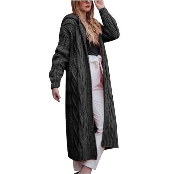 TOUMENY Women's Hooded Cardigan Sweaters Casual Loose Long Sleeve Knit Coat Fall Winter O Neck Oversized Fashion Cardigan Dark Gray 3XL