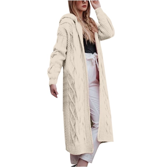 TOUMENY Women's Hooded Cardigan Sweaters Casual Loose Long Sleeve Knit Coat Fall Winter O Neck Oversized Fashion Cardigan White 5XL