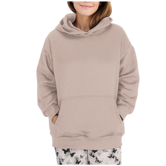 TOUMENY Women's Oversized Hoodies Fleece Pullover Casual Long Sleeve Crewneck Sweatshirt Cozy Loose Fall Winter Spring Basic Top Khaki L