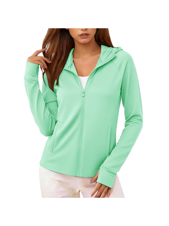 Women's Zip Up Hoodie Lightweight Sun Protection UPF 50+ Long Sleeve Slim Fit Athletic Jacket Casual Running Hiking Travel Workout Top Green S