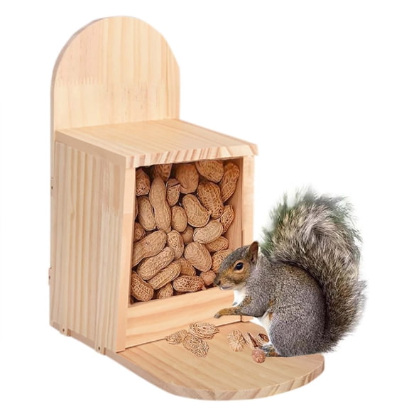 TOUMENY Wooden Squirrel Feeder for Garden, Weather Resistant Nut Dispenser, Easy Mount Tree Feeder for Outdoor Yard Patio