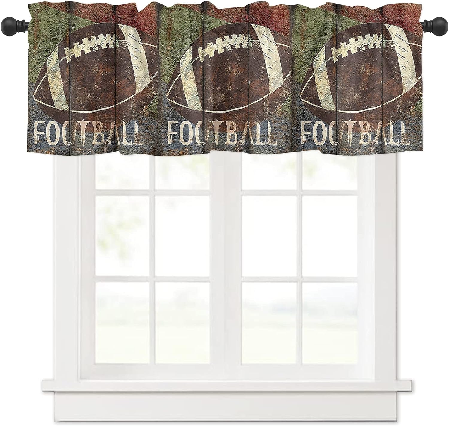 TOUR Retro Old Football Texture on Vintage Wooden Planks Window Valance