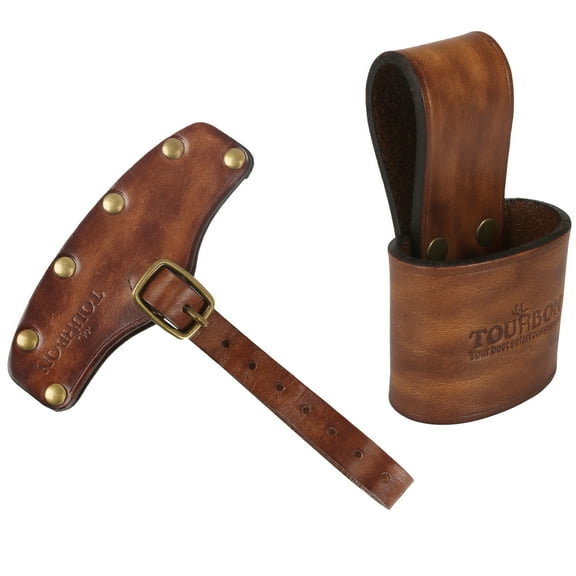 TOURBON Axe Sheath Ax Blade Cover Holder +Leather Hatchet Protective Holster for Belt-Brown