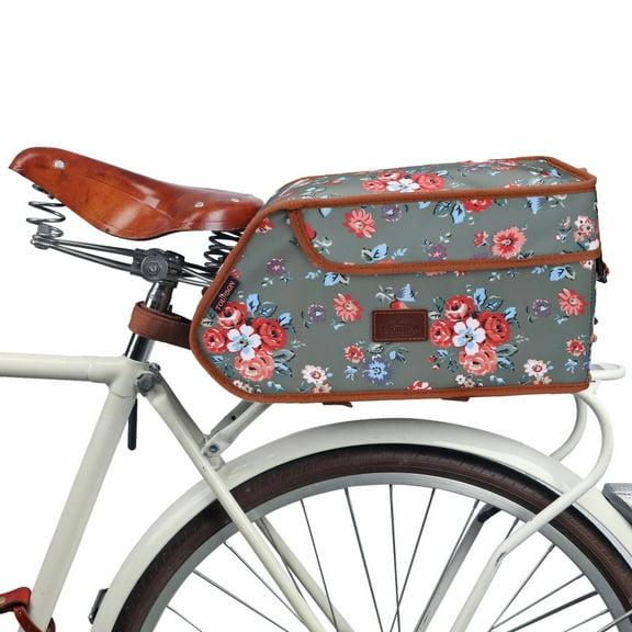 TOURBON Bike Accessories Bicycle Insulated Cooler Bag Bike Seat Saddle Bag Trunk Waxed Canvas Pouch Flower Green