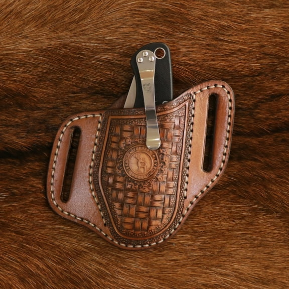 TOURBON Camping Leather Knife Sheath EDC Belt Pouch for Folding Knife Mini Knife Pocket (without knives)