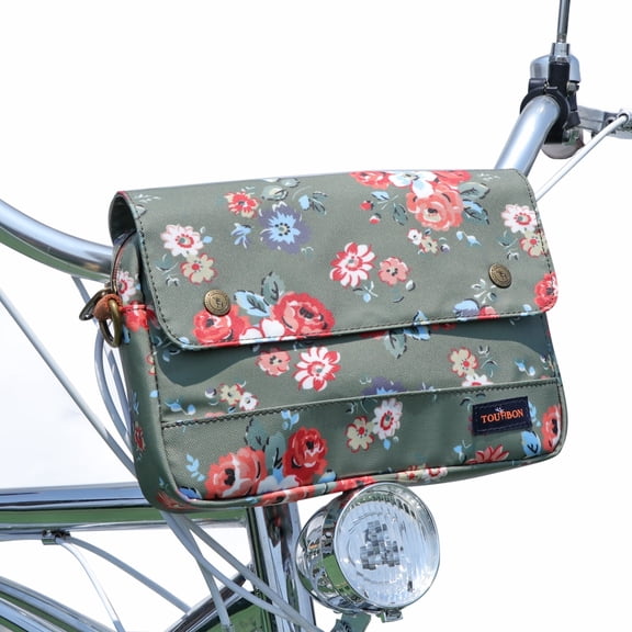 Tourbon Waterproof Canvas Bike Handlebar Bag, Green with Flower