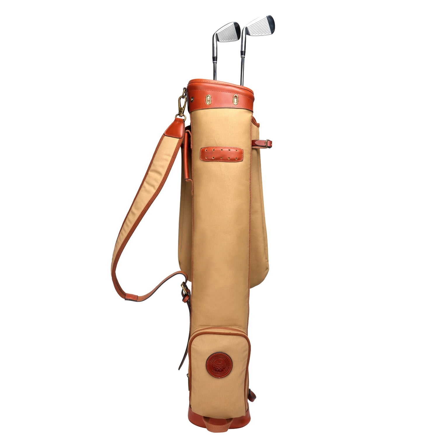 TOURBON Canvas & Leather Golf Club Carry Bag Khaki Golf Sunday Carrier Fleece Padded Pencil Style 89CM