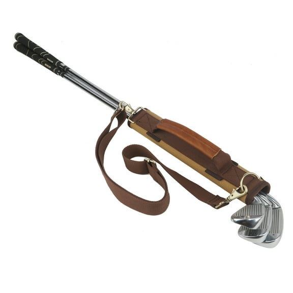 TOURBON Canvas Leather Golf Clubs Carrier Driving Range Golf Holster Range Bag Strap Pack Outdoor Brown