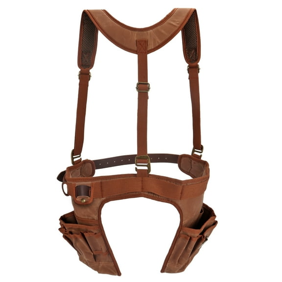 TOURBON Carpenter Framer Work Tool Belt Suspenders Electricians Tool Bag Harness-Brown Canvas