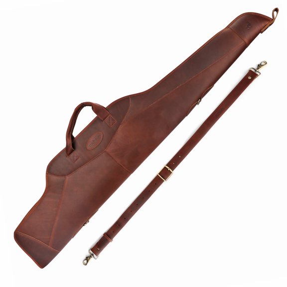 TOURBON Leaher Bag for Hunting Rifle, Thick Padded Case Slip Scoped Carry Bag Brown