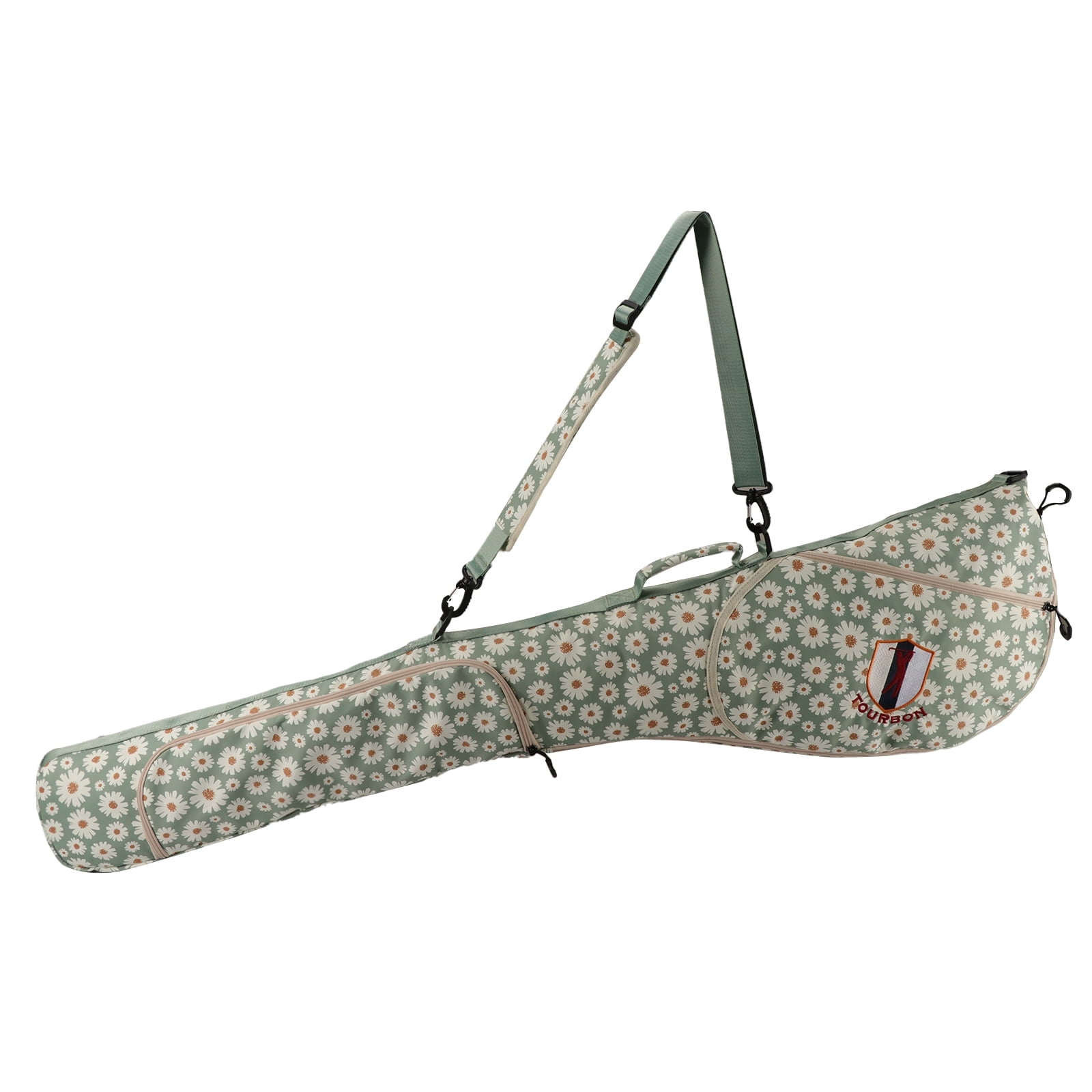 TOURBON Waterproof Sunday Golf Bag, Lightweight Nylon Floral Print Golf Club Carry Bag for Driving Range, Travel & Storage, Holds 7-9 Clubs-1 Count