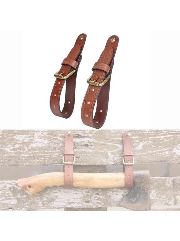 Hanging Leather Straps with Adjustable Buckle for Axes, Hatchets, Tools, for Heavy Duty Wall displays