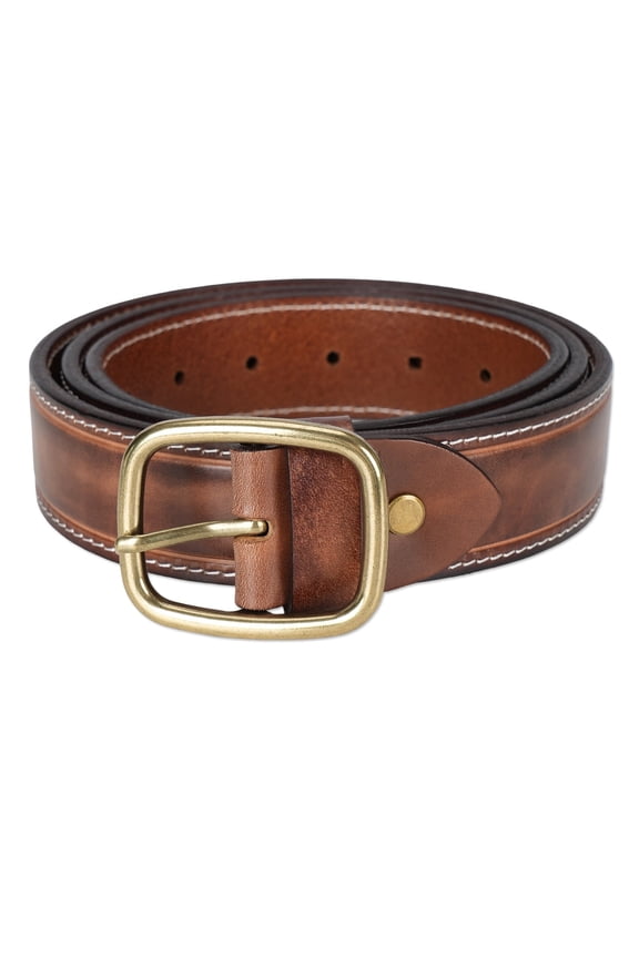 Leather Work Belt Heavy Duty for Men 1.5inch Wide Adjustable Size 40.5" to 48.8" Brown 1 Count