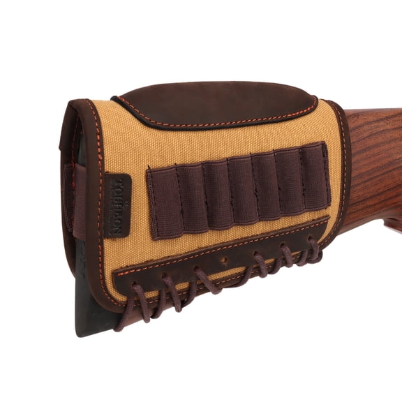 Tourbon Canvas and Leather Buttstock Recoil Pad Cheek Rest with Shell Holder Loops, Brown, 1-Pack